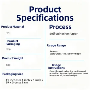 Spécifications détaillées des autocollants muraux en PVC avec poids et dimensions du produit