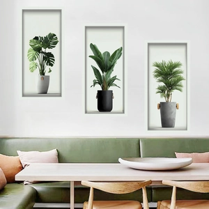 3D tropical plant wall stickers set with monstera and palm in modern wall niches