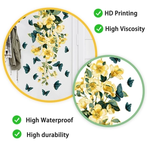 Detail showing HD printing and high waterproof features of floral butterfly wall stickers