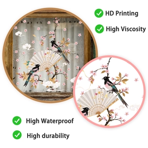 Detail of waterproof HD printed wall stickers with birds and pink cherry blossoms