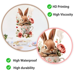Detail of Easter bunny in a floral teacup wall sticker with high-definition printing
