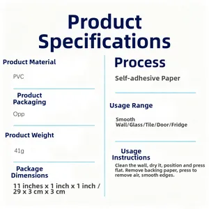 PVC wall sticker specifications showing 41g weight and 29x3x3cm size with OPP packaging