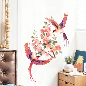 Romantic floral and birds wall sticker for bedroom home decor self-adhesive mural