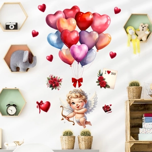 Valentine's Day Cupid Heart Balloon Wall Sticker Romantic PVC Angel Rose Decal For Wedding Party Bedroom Home Decoration