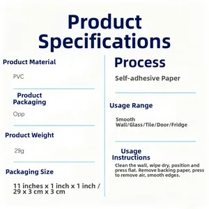 Specifications for self-adhesive PVC rabbit wall stickers showing materials and usage guide