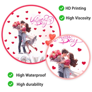 Detail showing HD printing of romantic cartoon couple with pink roses for Valentine's Day sticker