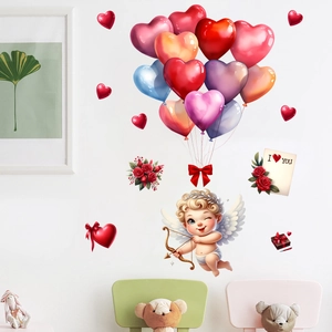 Valentine Cupid and heart balloon wall decals for a romantic atmosphere decoration