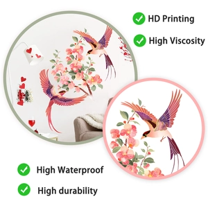 Detail view of HD printing floral wall stickers with red birds and high viscosity