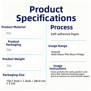 Detailed specifications of PVC self-adhesive wall stickers with packaging dimensions and weight