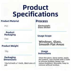 Specifications of PVC Valentine red heart static window clings with 56g weight and 38cm size
