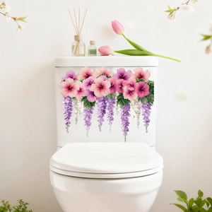 Flower Vine Toilet Sticker Waterproof PVC Hibiscus Wisteria Floral Wall Decal Self-Adhesive Bathroom Home Decoration