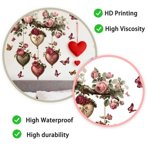 Détail macro de l'autocollant mural en PVC imperméable avec motifs roses et papillons