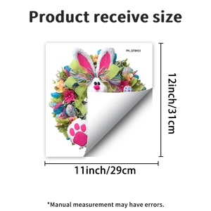 Detail view of Easter bunny wreath wall decal with 11x12 inch size dimensions