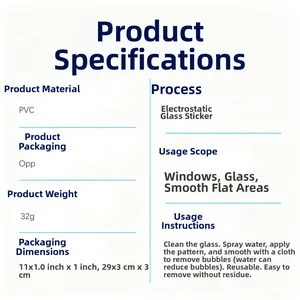 Detailed PVC electrostatic window sticker specifications including dimensions and weight