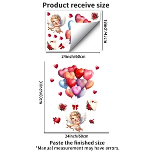 Detailed wall sticker layout of Cupid, red heart balloons and roses for Valentines Day