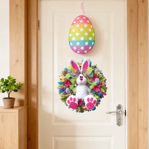 Easter rabbit wreath and colorful egg door stickers set for festive home wall decoration