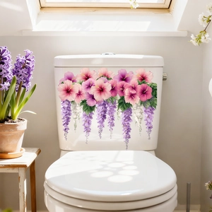 Pink plum blossom and purple floral self-adhesive waterproof wall stickers for toilet decor