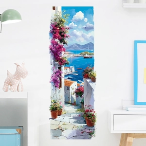 Mediterranean Oil Painting Style Scenery Wall Sticker PVC Self Adhesive Waterproof Landscape Decal For Living Room Home Decor