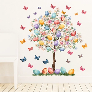 Easter Egg Tree And Butterfly Wall Stickers PVC DIY Waterproof Decorative Decal For Living Room Kids Bedroom