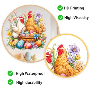 Detail view of Easter wall sticker featuring roosters and floral patterns with high definition print