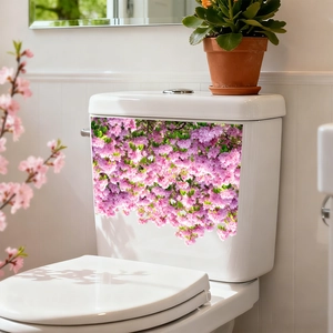 Waterproof Pink Purple Cherry Blossom Toilet Sticker PVC Floral Decal For Bathroom Water Tank Lid Decoration Home Decor