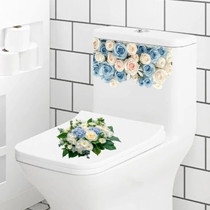 Floral wall stickers featuring blue roses and white daisies for bathroom decoration
