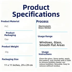 Detail showing PVC static cling material specifications and dimensions for Easter window decals