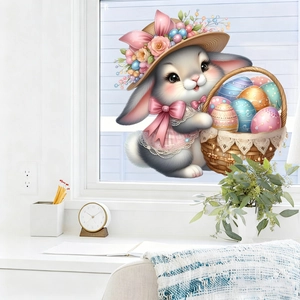 Easter window sticker featuring a cute bunny with colorful eggs on a bright window