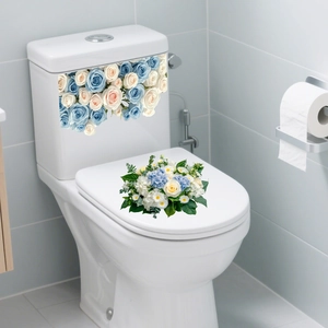 Floral wall stickers for bathroom decor featuring blue roses and hydrangea patterns