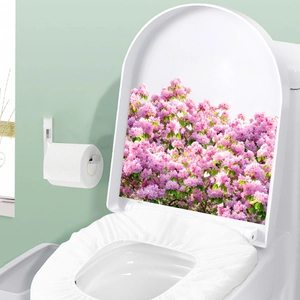Floral purple flower toilet seat lid stickers with a white soft elastic cover set