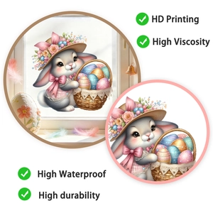 Detail showing HD printing and high waterproof quality on Easter bunny egg window sticker