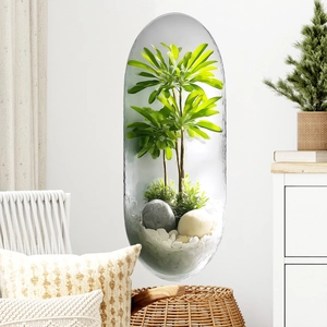 3D capsule glass plant wall sticker with green foliage and white decorative stones