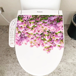 Pink cherry blossom waterproof toilet lid sticker for home bathroom decor atmosphere