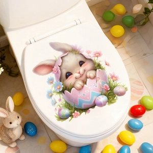 Adesivo murale con coniglietto di Pasqua in guscio per decorazione copriwater bagno
