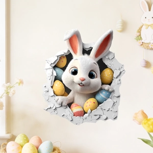 3D creative Easter bunny wall sticker with colorful eggs for kids room home decoration