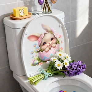 Adesivo pasquale con coniglio e uovo floreale per decorazione del coperchio del WC