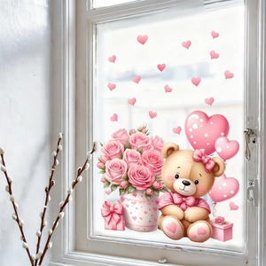 Cartoon bear and flower static window stickers for bedroom and festival glass decoration