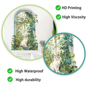 Detail view of 3D window cat wall sticker showing HD print quality and waterproof PVC