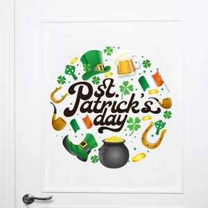 Stickers muraux Saint-Patrick avec chapeau vert et trèfle pour décoration intérieure