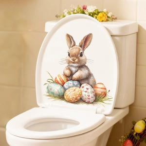 Adesivo per coperchio WC con coniglio di Pasqua e uova colorate per decorazione del bagno