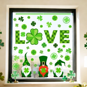 Adesivi per finestre con gnomi e trifogli di San Patrizio con design LOVE per la casa