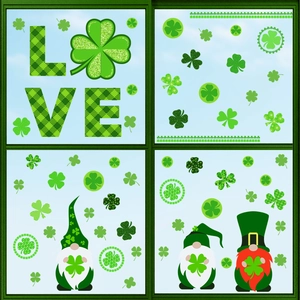 Adesivi per finestre di San Patrizio con gnomi e trifogli per decorazione vetro