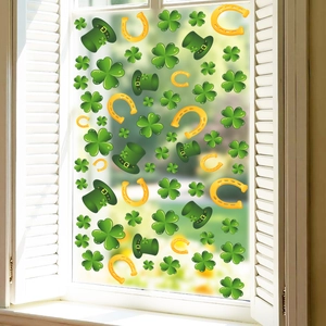 St. Patrick's Day Fensteraufkleber mit Kleeblatt- und hufeisenförmigen Dekorationen