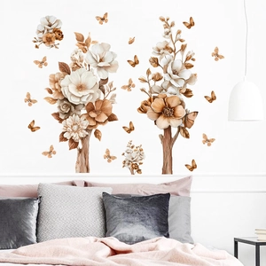 3D Floral Butterfly Wall Stickers Vintage PVC Self Adhesive Wall Decals For Living Room Bedroom Background Home Decoration