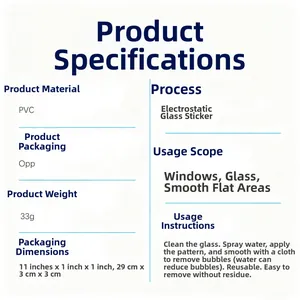 Specifications of PVC tulip egg glass stickers including 29x3cm size and static cling details