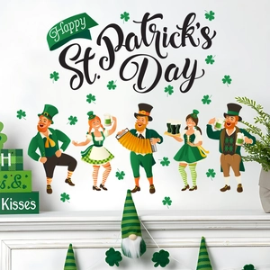 Set di Adesivi da Parete per San Patrizio in PVC Autoadesivi Leprechaun Trifoglio per Camera da Letto Soggiorno Casa
