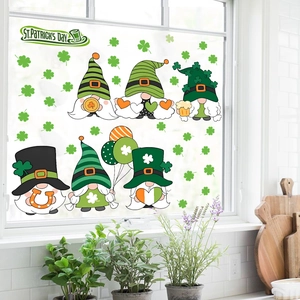 St. Patrick's Day window clings with green gnomes and clovers on glass window
