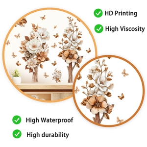 Detail showing HD printing and waterproof texture of floral wall stickers