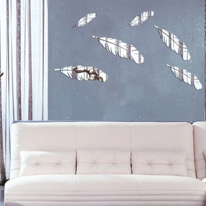 3D Feather Acrylic Mirror Wall Sticker Modern Removable Self Adhesive Wall Decal For Living Room Bedroom Home Wall Decor