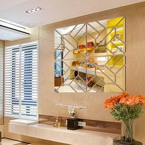 Stickers Muraux Miroir en Acrylique Moderne DIY Motif de Treillis Géométrique Décalcomanies de Miroir Décoratives pour Salon Fond de TV Home Decor